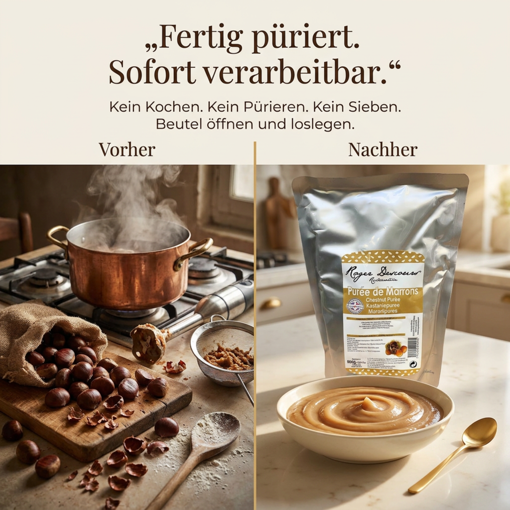 Maronenpüree 900g – Edelkastanien essfertig als Beilage Suppen & Desserts