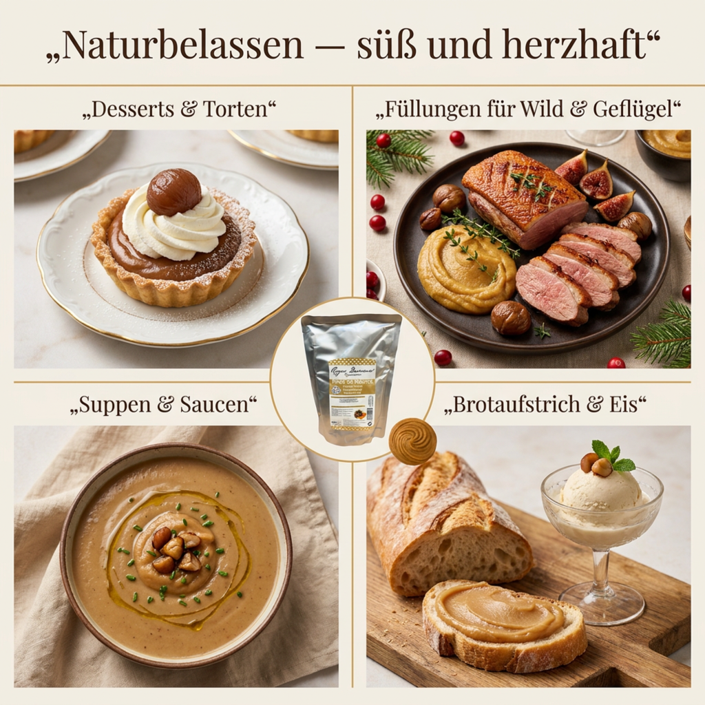 Maronenpüree 900g – Edelkastanien essfertig als Beilage Suppen & Desserts