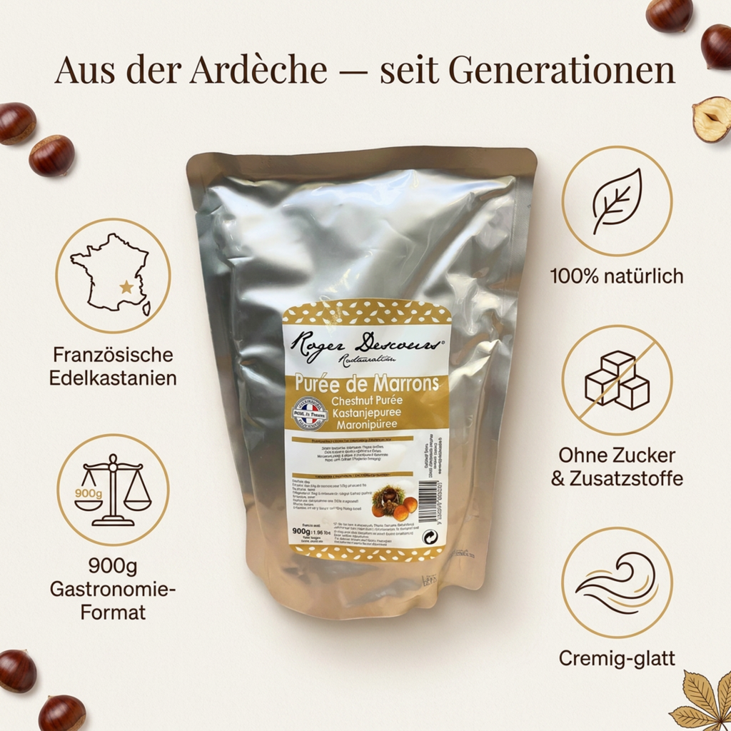 Maronenpüree 900g – Edelkastanien essfertig als Beilage Suppen & Desserts